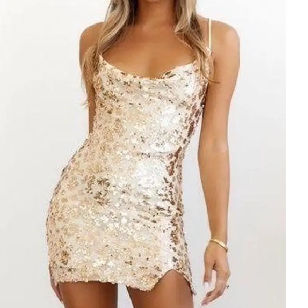 Hello Molly Gold Sequin mini dress size 4